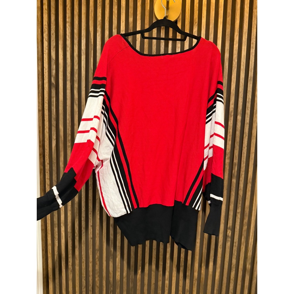 Venus 3X Red Black White Color Block V‎ Neck Long Sleeve Pullover Sweater - Picture 3 of 3